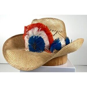 Vtg Levis Cowboy Hat Fitted Mens Medium Beige Straw Rodeo Western Patriotic